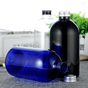 Bouteilles de stockage 12 pièces 500ml noir clair bleu vide cosmétique PET avec capuchon en aluminium grand récipient en plastique emballage cosmétique