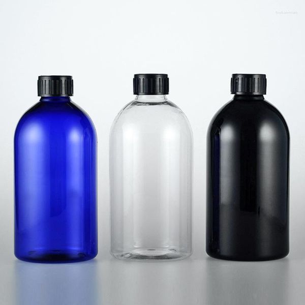 Botellas de almacenamiento 12 Uds 500ml botella con tapa de tornillo negro loción de champú vacía frascos de PET azules claros contenedores de embalaje cosmético