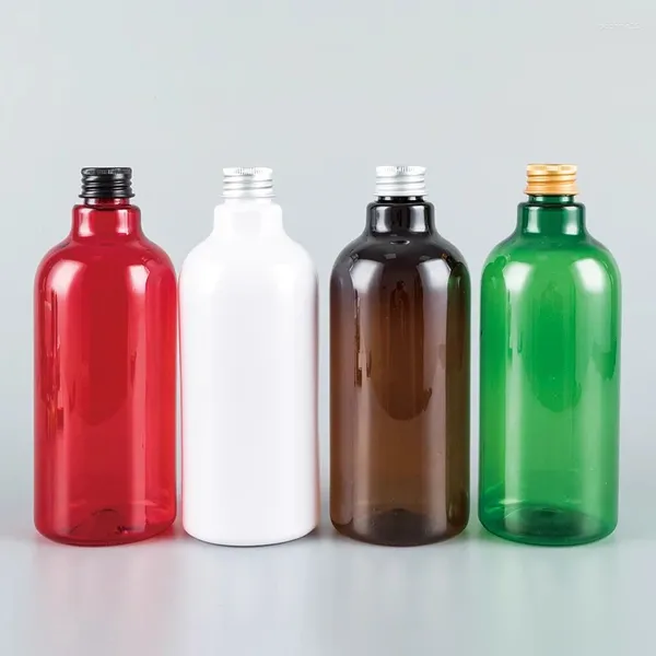 Botellas de almacenamiento 12 unids 500 ml Botella de PET blanca marrón vacía con tapa de tornillo de aluminio Gel de ducha de gran capacidad Champú Líquido Embalaje cosmético