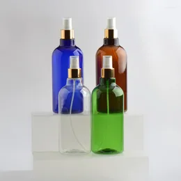 Bouteilles de rangement 12pcs 500 ml Plastic vide avec une capacité de pulvérisation en or Conteneur d'atomiseur de parfum Blue Brown Green Cosmetic Emballage