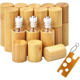 Bouteilles de stockage 12 pièces 5ml rouleau de bambou sur bouteille Portable avec boule à roulettes en acier inoxydable parfum de voyage écologique