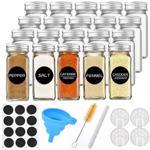 Bouteilles de stockage 12 pièces pots à épices en verre avec étiquettes 4oz conteneurs carrés vides couvercles de pot à condiments couvercles en métal hermétiques entonnoir