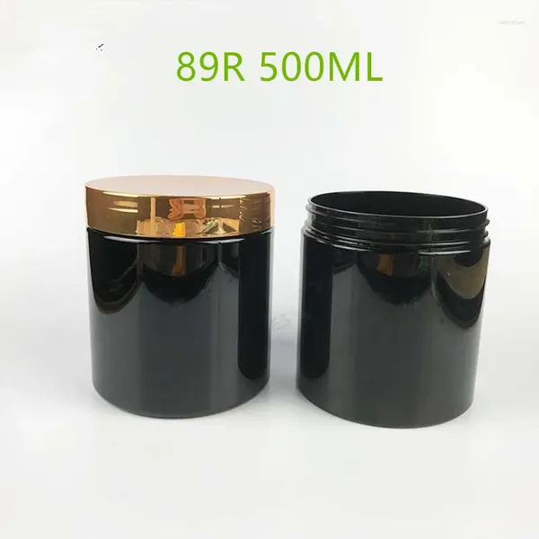 Botellas de almacenamiento 12 piezas/lote Jar de plástico negro de 500 ml con tapa de tornillo Tapa cosmética Cosmética Recipiente crema de polvo