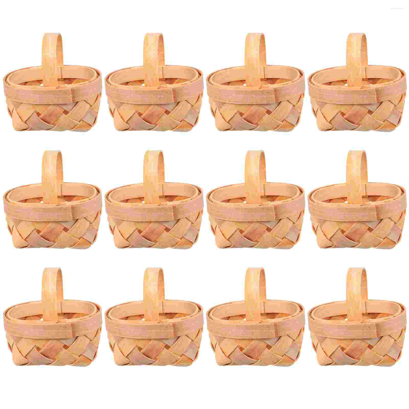 Opslagflessen 12 stks miniatuur geweven manden met handgrepen kleine houten chip kleine picknickmandfeestje gunst voor sprookjes