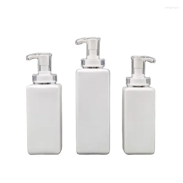 Botellas de almacenamiento 12 Uds botella de bomba de loción recargable cuadrado PET plástico blanco 300ml 400ml 500ml 600ml champú acondicionador de cabello vacío