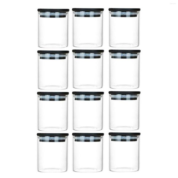 Bouteilles de stockage 12x bidons de cuisine décoratifs ensemble bocaux couvercle en bambou organisateur cylindre conteneurs verre pour écrou alimentaire