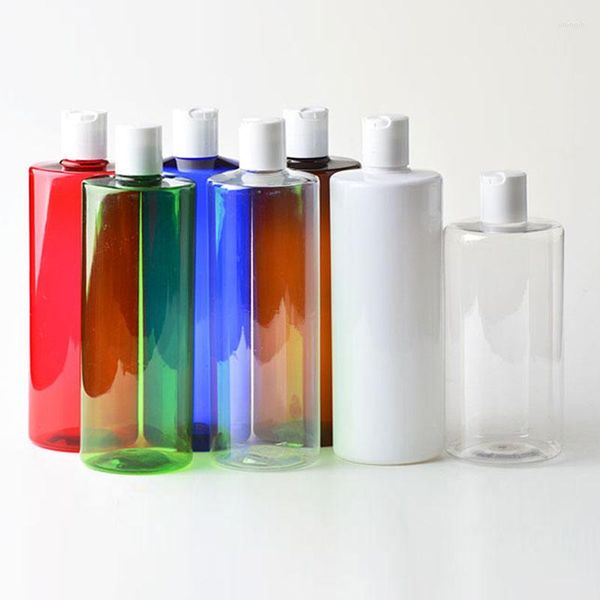 Botellas de almacenamiento 14pc 500ml Botella de loción cosmética de plástico de color vacía con tapa de tornillo de disco 500cc Champú Gel PET Envases Cosméticos