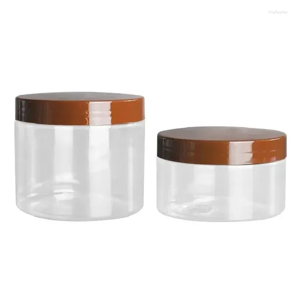 Bouteilles de stockage 14PC Conteneurs de crème 89Dia.Vide Pots de bonbons alimentaires en plastique transparent PET 250G 300G 400G 500G Pots d'huile de cheveux cosmétiques avec brun