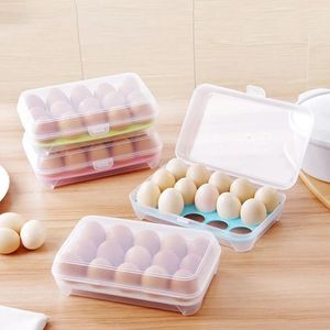 Botellas de almacenamiento 15 Bandeja de caja de huevo de cuadrícula con organizador de refrigerador de tapa Cajas de mantenimiento fresco