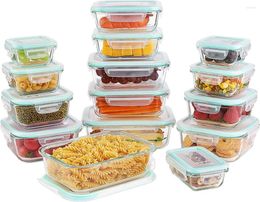 Bouteilles de stockage 15 paquets de récipients alimentaires en verre préparation de repas boîtes à Bento hermétiques avec couvercles de verrouillage anti-fuite