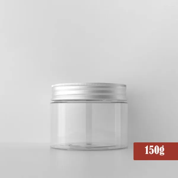 Bouteilles de stockage 150g en plastique transparent couvercle en aluminium vide pot de maquillage pot rechargeable voyage crème pour le visage lotion cosmétique conteneur