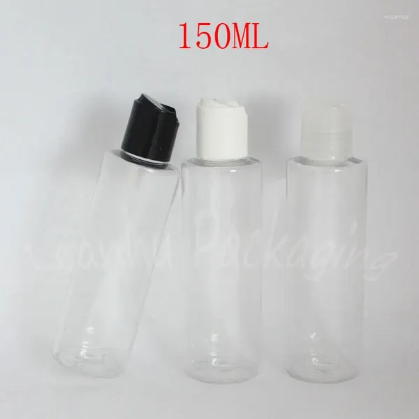 Botellas de almacenamiento 150 ml Botella de plástico de hombro plano transparente 150cc Vagón de champú / gel de ducha Contenedor cosmético vacío