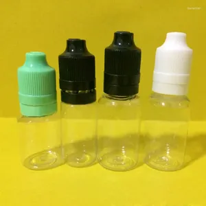 Botellas de almacenamiento 150pcs 5ml 10ml 15ml 20ml 30ml 50ml PET de plástico vacío Sprezable E Jugo de jugo de líquido Botella de ojo a prueba de niños Evdent