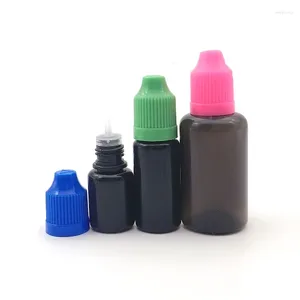 Opslagflessen 150 stks lege plastic fles 5 ml/10 ml/15 ml/30 ml zwarte pe squeeze sap oog druppel flacon vloeibare container