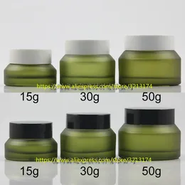 Bouteilles de rangement 15g 30g 50g Olive vert givré en verre givré Jar Cosmetic Eye Can Mask Pot Facial Lotion Tin Caste