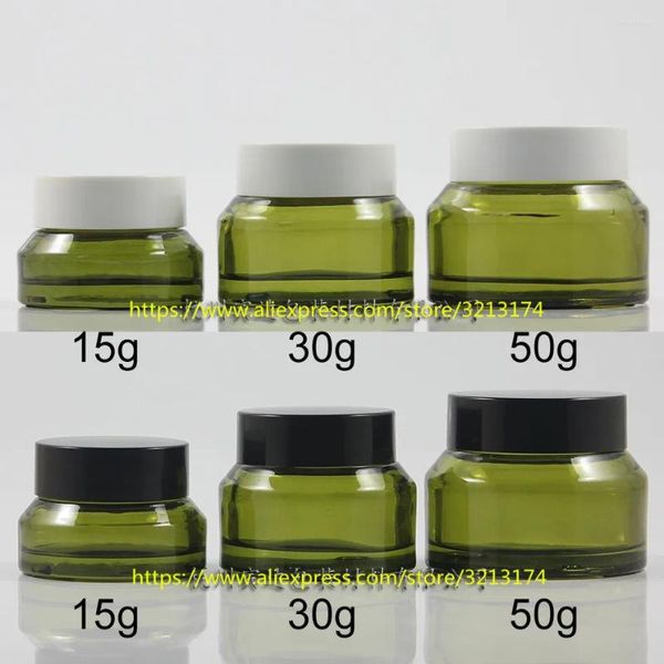 Bouteilles de rangement 15g 30g 50g Olive Verre vert Verre Jar Cosmetic Eye Can Mask Pot Facial Lotion Contage d'emballage de soins en étain