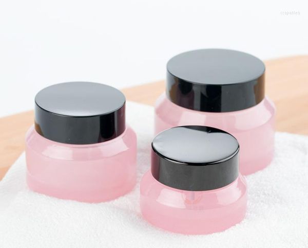 Bouteilles de stockage 15G 30G 50G rose maquillage bocal en verre avec couvercles noirs joint 1 oz conteneur cosmétique emballage soin de la peau Pot SN868