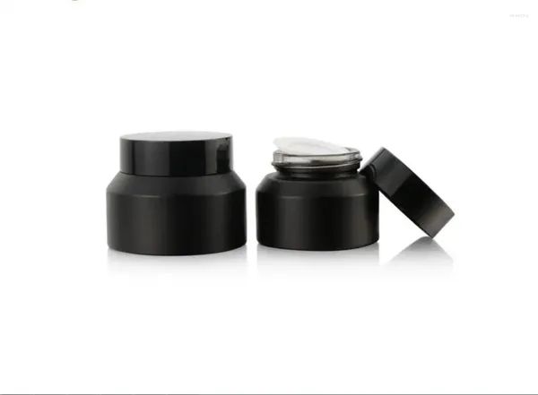 Bouteilles de stockage 15g Black Glass Crème Pot Pot-étain Cerceau de capuche / sérum / cheveux Cire / Essence / hydratant / Night Gel Cosmetic Emballage