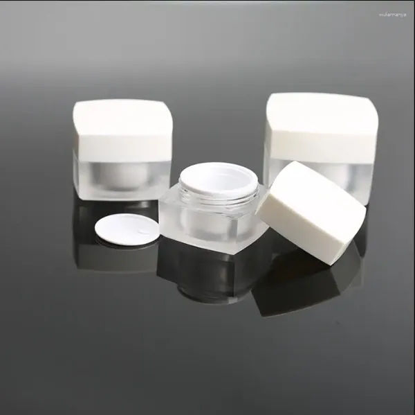 Bouteilles de stockage 15g30g50g forme carrée givrée en plastique pot acrylique pot étain crème pour les yeux sérum essence hydratant soin de la peau emballage cosmétique