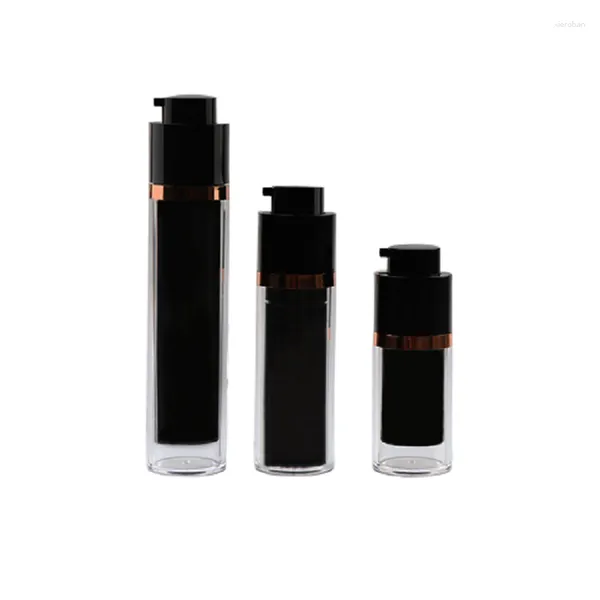 Bouteilles de stockage 15 ml 30 ml 50 ml presse vide lotion sans air bouteille rechargeable en plastique noir rond essence émulsion flacons d'emballage sous vide