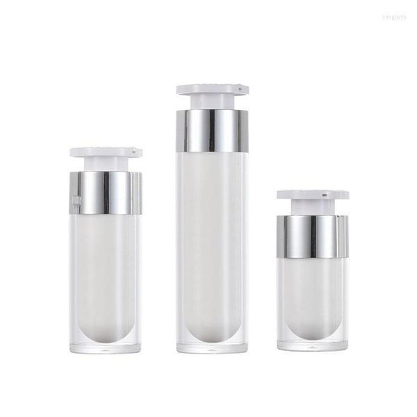 Bouteilles De Stockage 15ml 30ml 50ml Vide Rond Cosmétique Acrylique Rechargeable Bouteille Airless Lotion Pompe De Luxe Perle Blanc Essence Emulsion