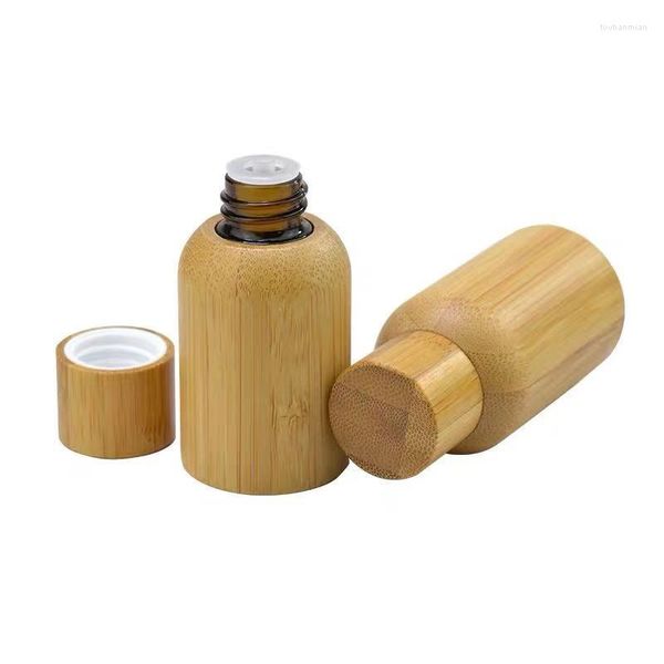 Botellas de almacenamiento 15ml 30ml 50ml Botella de tóner Loción para el cuidado de la piel Tapa de bambú natural Recipiente de embalaje de esencia de vidrio de madera ecológico