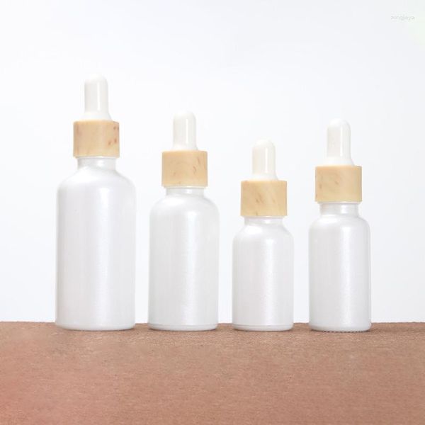 Botellas de almacenamiento de 15ml-50ml, botella cuentagotas de vidrio blanco vacía, líquido cosmético, pipeta de aceite esencial recargable portátil, cubierta de grano de madera