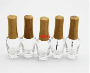 Bouteilles de rangement 15 ml bouteille de vernis à ongles en verre transparent vide avec capuchon de bambou diy cosmétique liquide art contenant-brosser