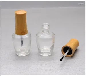 Opslagflessen 15 ml lege heldere glazen nagellakfles met bamboe cap Diy cosmetische vloeistofcontainer borstel make -upgereedschap SN869