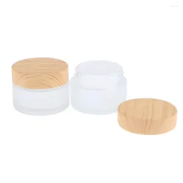 Bouteilles de rangement 15 ml de pots de crème en verre givré avec un échantillon de récipient cosmétique de couvercle à grains en bois en plastique pour le visage