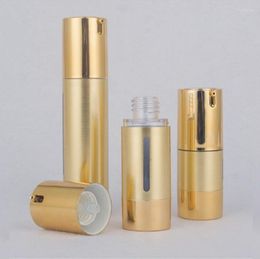 Opslagflessen 15 ml UV-goud Airless vacuümpompfles met venster Lotion / emulsie / serum / vloeibare foundation / whitening Essentie Huidverpakking