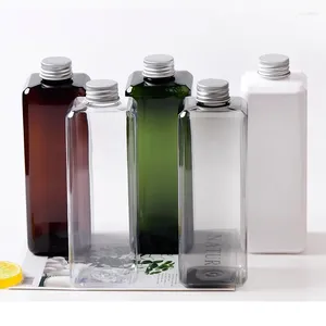 Botellas de almacenamiento 15 unids 500 ml Botella de PET cuadrada vacía con tapa de aluminio para el cuidado de la piel Champú Gel de ducha Tarro de aceite esencial Embalaje cosmético