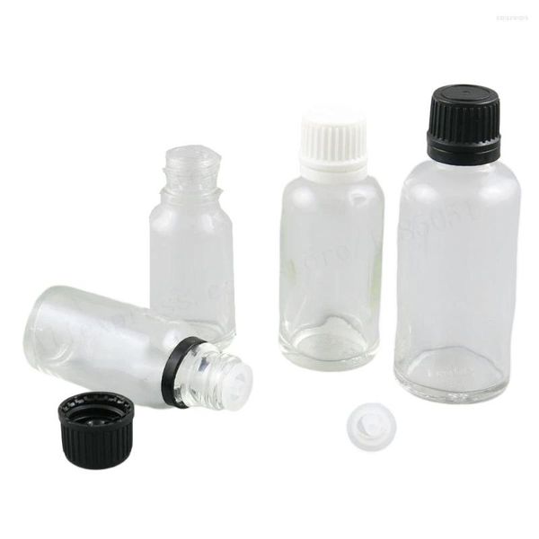 Bouteilles de stockage 15pcs 5ml 10ml 20ml 30ml 50ml 100ml Bouteille d'huile essentielle en verre transparentFlint Bouteille cosmétique avec bouchon à vis en plastique 1oz1 / 2oz