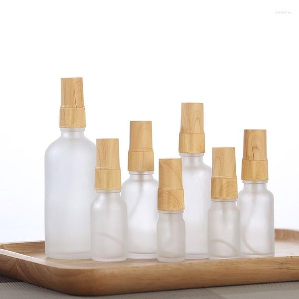 Botellas de almacenamiento, 15 Uds., rociador de niebla, 5ml, 10ml, 15ml, 20ml, 30ml, 50ml, 100ml, bomba, tapa de madera falsa, contenedor de líquido de aceite, botella recargable de vidrio esmerilado