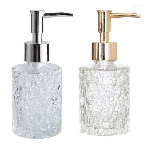 Botellas de almacenamiento 160 ml de vidrio transparente redondo con bombas de metal Contenedor de dispensador de jabón a mano para aceites esenciales Lotiones Liquid Dropship