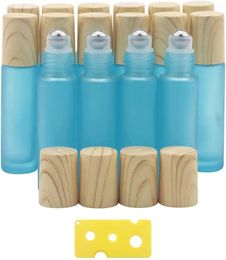 Bouteilles de stockage 16 pièces 10ml bouteille en verre d'huile essentielle rouleau givré coloré réutilisable pour voyager à l'extérieur