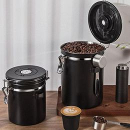 Bouteilles de stockage 1800ML grande capacité café conteneur noir en acier inoxydable haricot peut sceller les aliments de remplissage