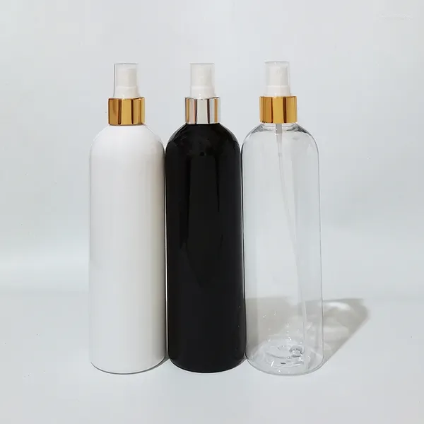 Botellas de almacenamiento 18 unids 400 ml vacío blanco negro con oro plata collar de aluminio bomba de pulverización botella de plástico pulverizador de niebla fina