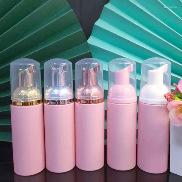 Bouteilles De Stockage 18pcs / lot 60ml Pompe À Mousse En Plastique Rose Mat Vide Cosmétique Cils Nettoyant Shampooing Bouteille Rechargeable Avec Or Rose Argent