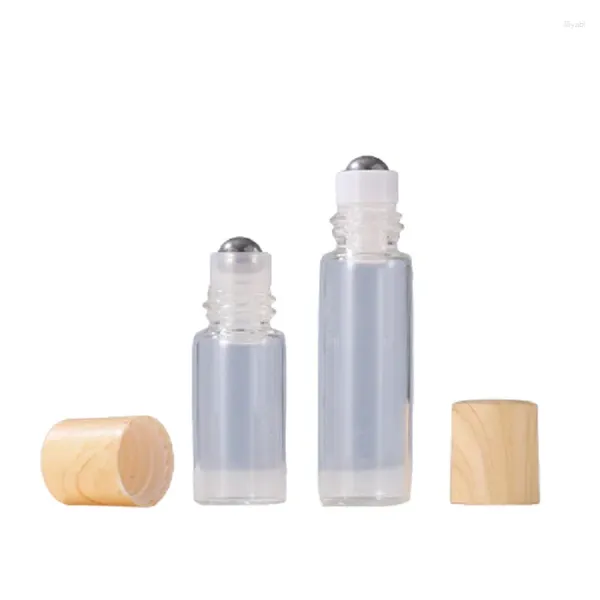 Bouteilles de rangement 1 ml 2 ml 3 ml 5 ml mini vide en verre transparent vide bouteille de massage en acier faux couvercle en bois cosmétique emballage des yeux de crème oculaire