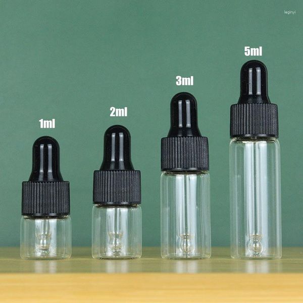 Botellas de almacenamiento de 1 ml/2 ml/3 ml/5 ml, botella de vidrio con cuentagotas transparente, muestra pequeña, aceite esencial dividido de viaje, venta al por mayor