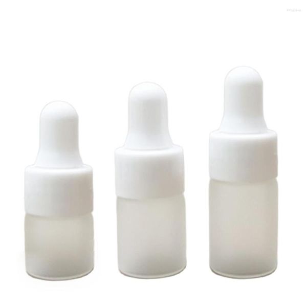 Botellas de almacenamiento de 1 ml, 2 ml, 3 ml, cuentagotas de vidrio transparente esmerilado, tapa blanca con pipeta, botella de aceite esencial, viales de envase de embalaje cosmético