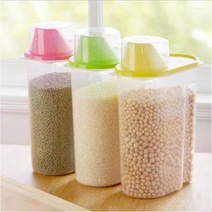 Opslagflessen 1 st 1,9/2.5l Plastic keuken Rijst Granen Boon droog voedsel Dispenser Container Deksel Deksel Doos PRaktisch