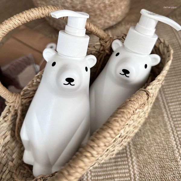 Botellas de almacenamiento 1 unid 450 ml Estilo Ins Lindo oso polar en forma de gel de ducha Jabón líquido Botella de carga dividida Niños Dibujos animados Decoración de baño