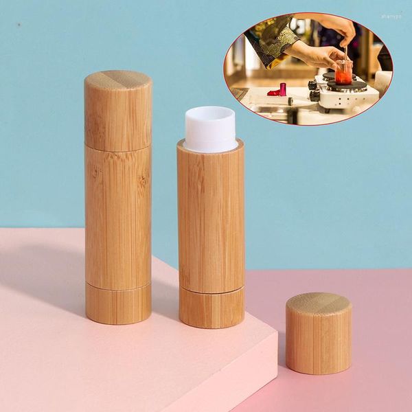 Bouteilles de rangement 1pc 4 ml Portable Mini Bamboo Natural Bamboo TUBE CONTENEUR COSMETIQUE Bouteille de voyage Bouteille à lèvres pour le rouge à lèvres DIY