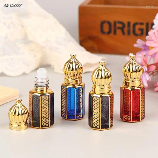 Bouteilles de rangement 1pc 6 ml d'huile essentielle Roll-On Bottle de luxe Style Golden Refillable Perfume de voyage Récipient d'échantillon de verre