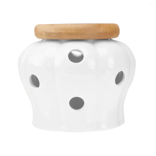 Bouteilles de stockage 1PC Conteneur d'ail en céramique Stoare blanc avec couvercle Pots en céramique ronds