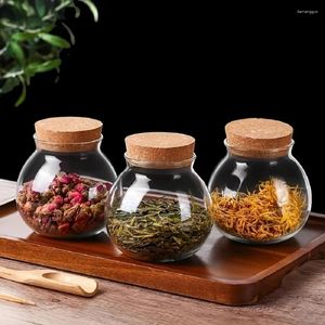 Bouteilles de rangement 1pc Récipient 500 ml Pot en verre rond avec couvercle de liège durable pour les épices à thé de café Organisateurs de cuisine