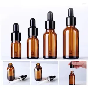 Opslag Flessen 1 Pc Lege Druppelflesje Amber Essentiële Olie Glas Vloeistof Bruin 5-50 Ml Drop Voor Massage pipet Hervulbare
