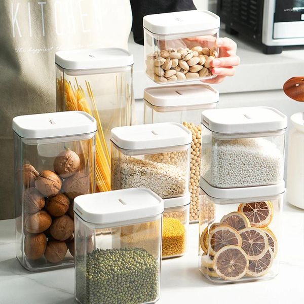 Bouteilles de rangement 1pc Boîte d'aliments scellés avec couvercle en plastique transparent jar étanche à air étanche pour les céréales de cuisine sèches